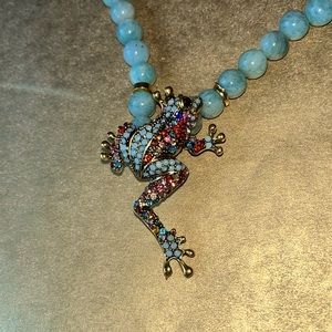 One of a Kind Rhinestone Frog Pendant Necklace Set w/Two Matching Bracelet’s